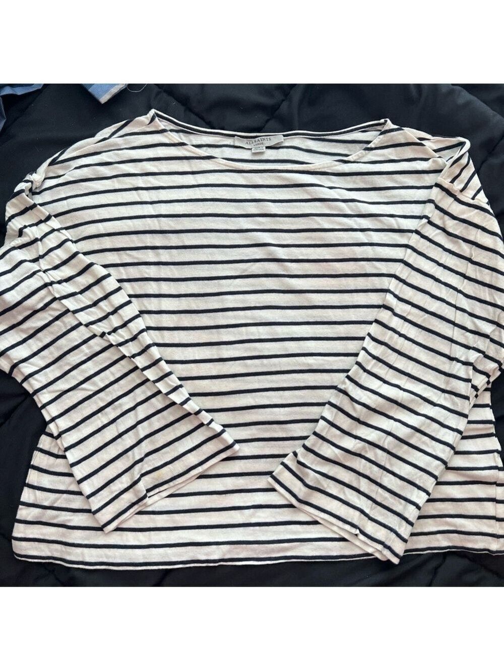 ALLSAINTS Black White Striped Long Sleeve Top Large Oversized Slouchy Tee